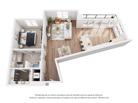 Floor plan for 1 bed, 1 bath, 924 sqft